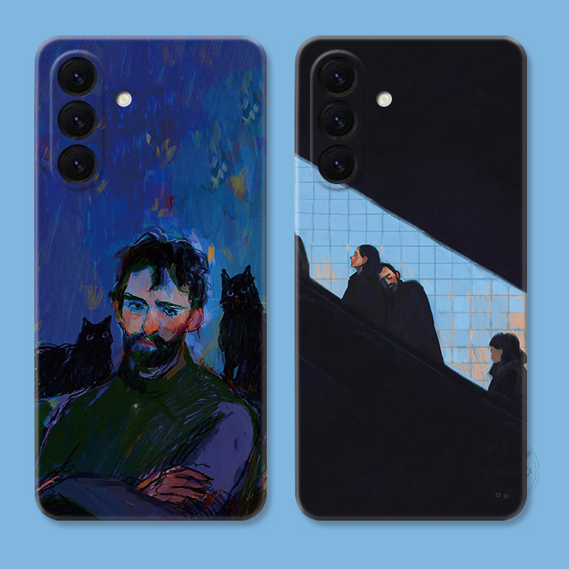 扶梯情侣适用三星A56手机壳A73A72A71A70A55A54A53A52A36A35A34A33A26a25A16A15文艺油画艺术创意简约女款软