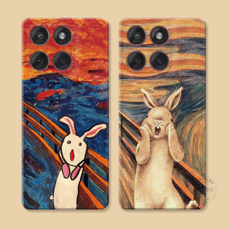 搞怪小兔子适用摩托罗拉edge60pro手机壳50/40/S30/G86G85G84G75G56G55G54油画可爱创意趣味个性女款耐脏软