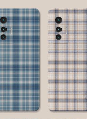 ins布纹格子适用vivo x80手机壳x100x90x70x30pro+简约x20x9x7x6plus文艺小清新s女款软t