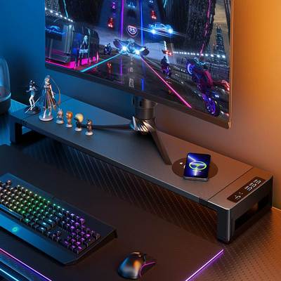 笔记本增高架办公室桌面带抽屉收纳USB无线充多功能金属支架台式