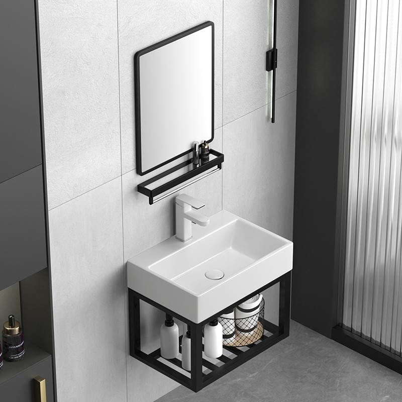 小户型挂墙式洗手盆阳台不锈钢支架盆卫生间壁挂式面盆陶瓷洗脸盆