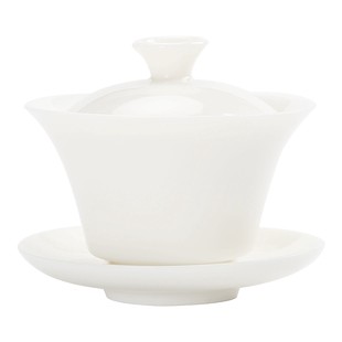 羊脂玉德化白瓷三才盖碗茶杯陶瓷单个茶碗带盖功夫茶具泡茶套装