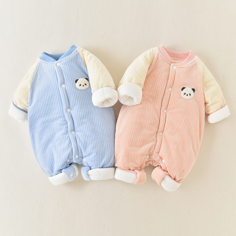 秋冬婴儿连体衣加绒加厚初生宝宝保暖棉衣哈衣新生儿外出棉服冬装