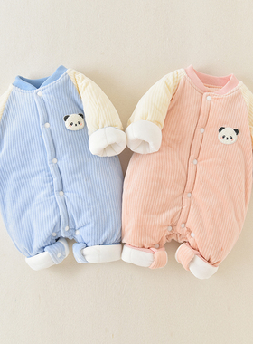 秋冬婴儿连体衣加绒加厚初生宝宝保暖棉衣哈衣新生儿外出棉服冬装