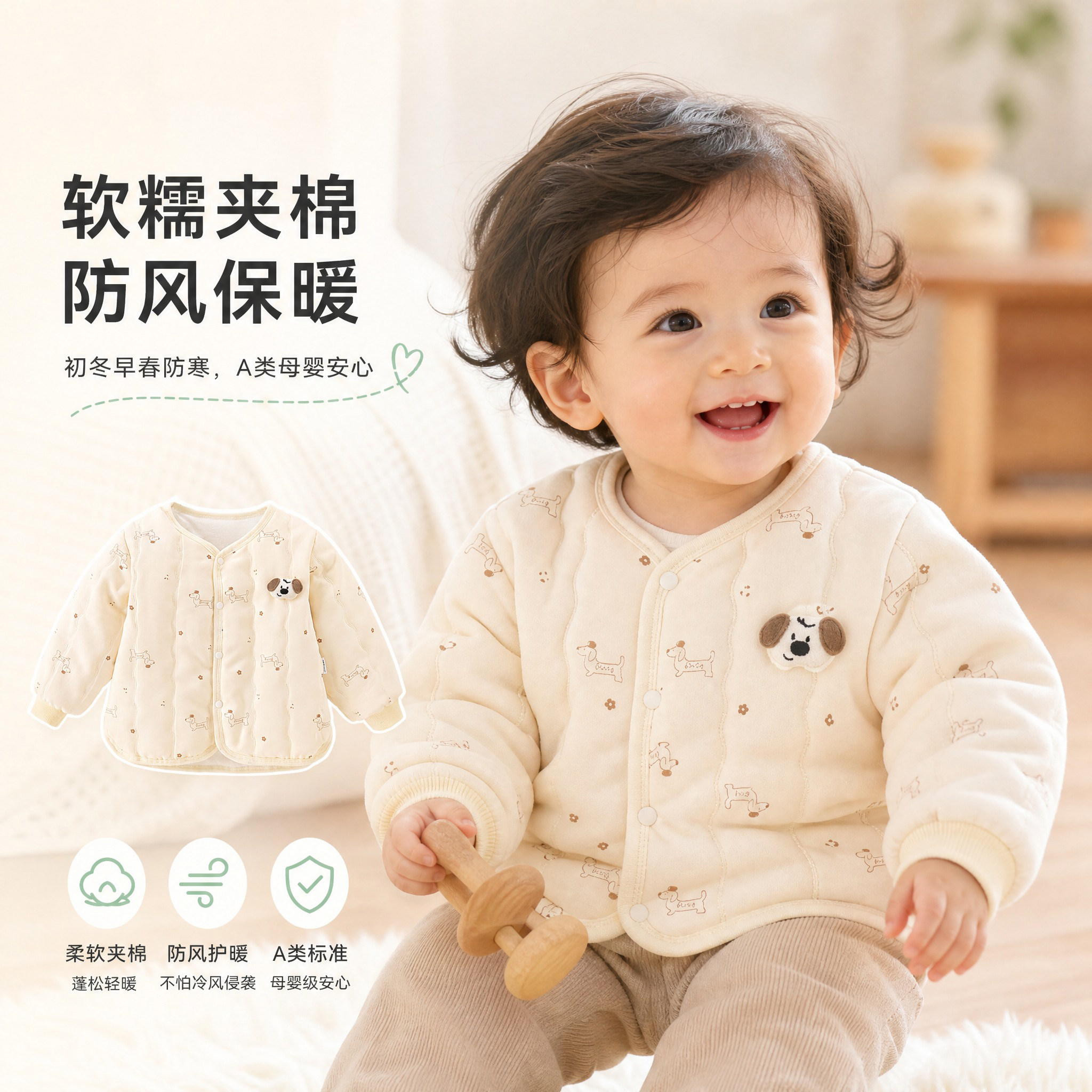 婴幼儿夹棉上衣外套男女宝宝保暖棉服儿童棉袄秋冬装小孩外出棉衣
