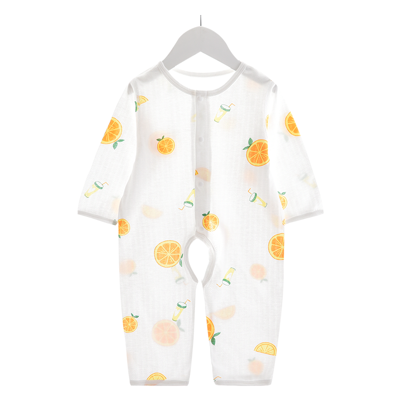 夏季婴儿连体衣薄款纯棉长袖空调服新生儿睡衣宝宝开裆衣服夏装