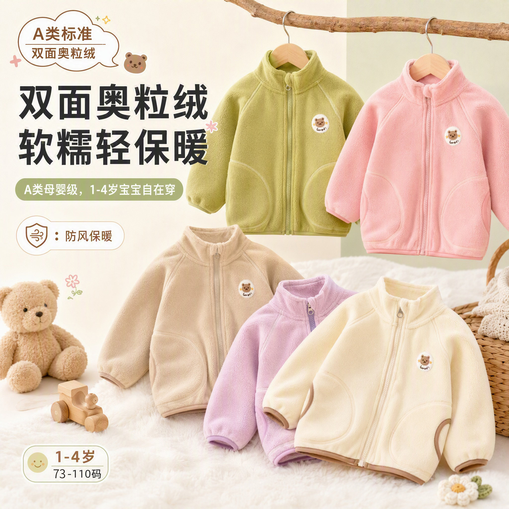 宝宝摇粒绒外套秋冬婴幼儿儿童保暖上衣男童加绒开衫女童外出卫衣