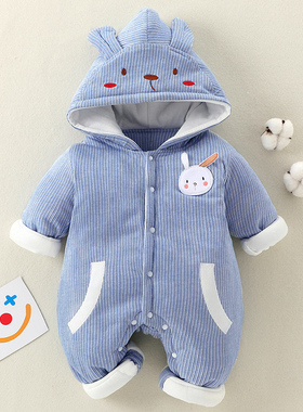 超萌婴儿连体衣薄夹棉春秋冬宝宝衣服新生儿哈衣纯棉外出秋装套装