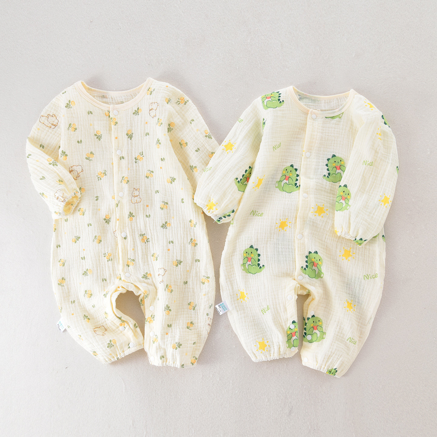 婴儿纯棉纱布连体衣春夏季薄款空调服新生哈衣爬服男女宝宝睡衣