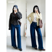 DD「靛蓝Indigo」深蓝色微弹中腰廓形复古直筒牛仔裤 女显瘦长裤