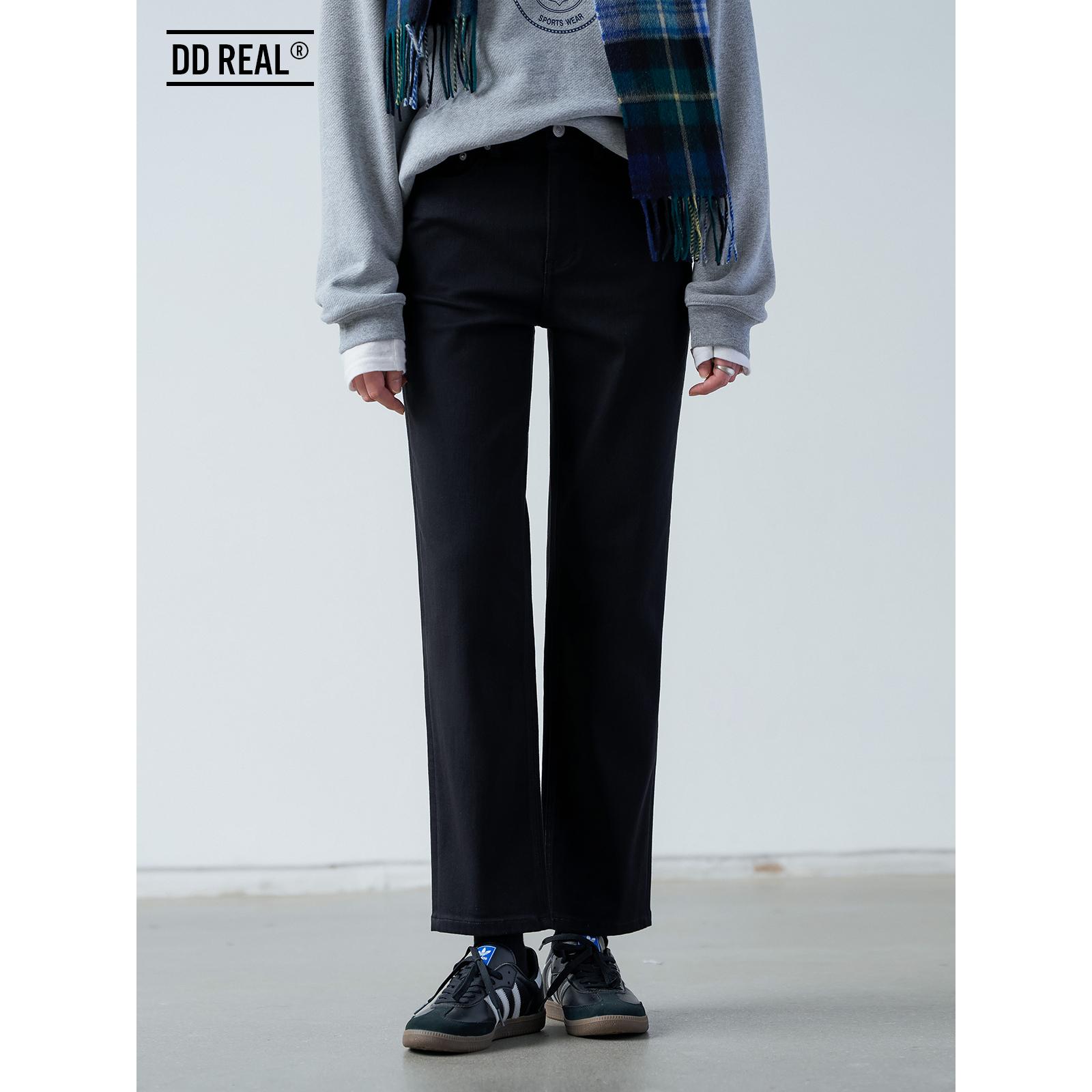 年度小黑裤弹力加绒直筒牛仔裤