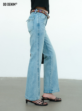 DD「Back to 90s」复古做旧vintage中低腰扭缝设计微喇女牛仔长裤