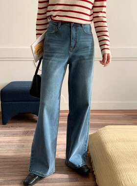 SUNS早春新款 韩系文艺时髦感窄版直筒显瘦阔腿拖地牛仔裤ZY2703