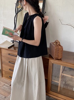 SUNS氧气感夏日甜美法式小斗篷A字圆领宽松无袖衬衫上衣女ZY1827