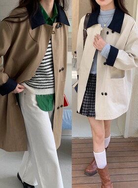 SUNS长/短可选 巴恩英伦风撞色翻领宽松百搭工装风衣外套女ZY3413