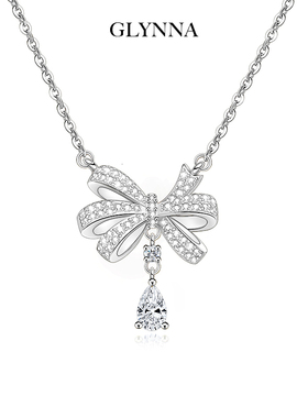 原创纯银蝴蝶结人鱼泪项链女