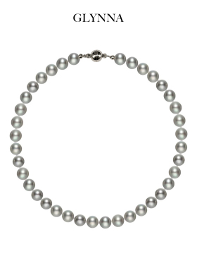 人造仿日本akoya真多麻珍珠项链银蓝调微晕彩正圆无瑕秋冬毛衣链