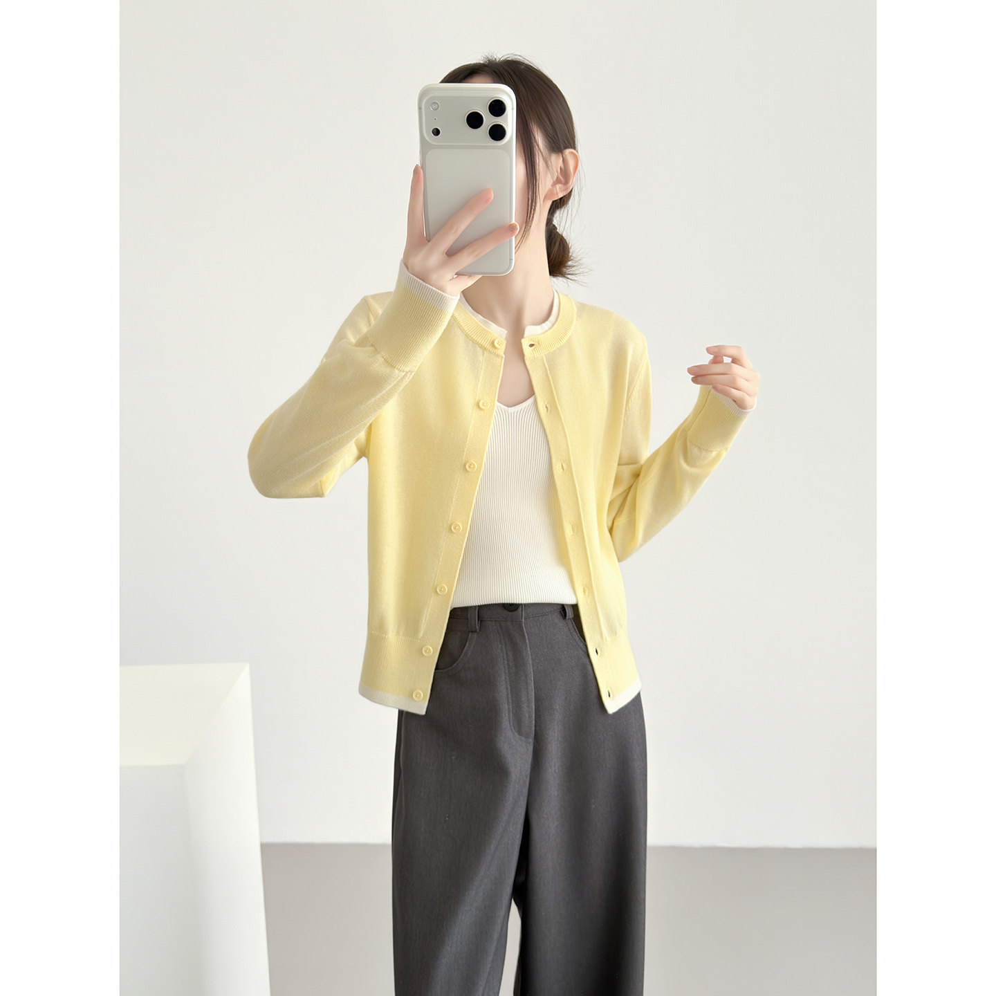 黄色假两件针织开衫女短款2026早春新款韩系撞色可机洗上衣外套,女装/女士精品,毛针织衫,淘宝优惠券,粉丝福利购,淘宝优惠卷