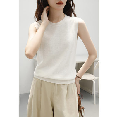 白色圆领无袖亮片针织衫