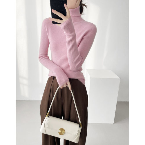 温柔风粉色高领针织打底衫