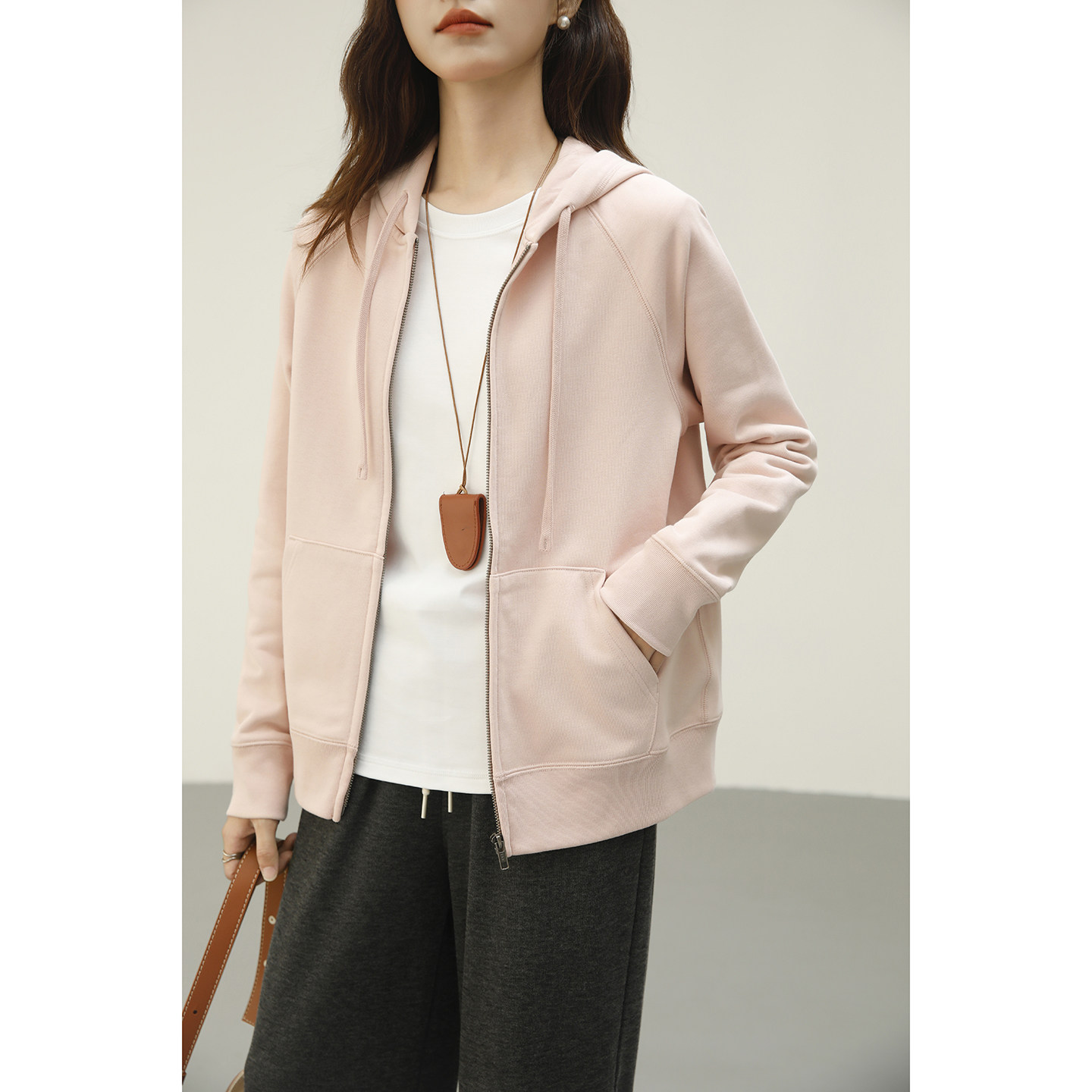 粉色连帽卫衣外套女春秋款2025新款小个子高级感修身运动开衫上衣,女装/女士精品,卫衣/绒衫,淘宝优惠券,粉丝福利购,淘宝优惠卷