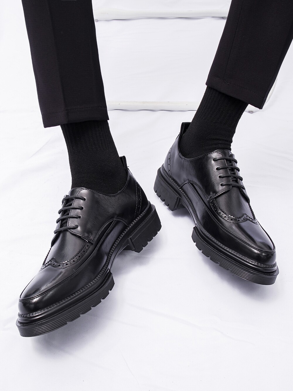 BREATHABLE BROGUE LEATHER SHOES MENS FORMAL WEAR BUSINESS LUXURY SENSE OF INNER HEIGHT CASUAL SUIT HEIGHT WEDDING GROOM SHOES