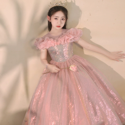 Розовое летнее платье, наряд маленькой принцессы, наряд для музыкальных выступлений, костюм, манекен головы, легкий роскошный стиль