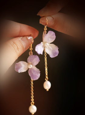 紫鸢尾 手工绒花耳饰新中式 优雅气质耳环青春活力耳饰品紫色仙女