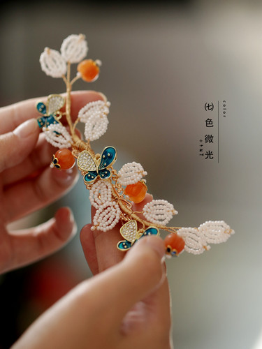 竹影林曦软簪发夹天然石南瓜汉服