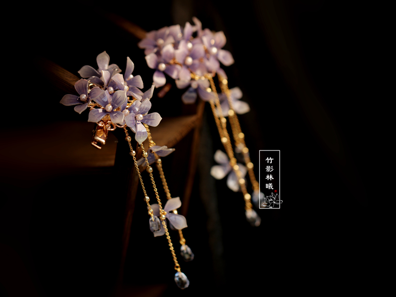 古风发饰紫色明制流苏边夹少女