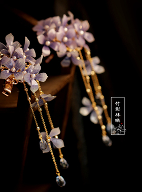 古风发饰女紫色 夹子头饰发夹明制流苏配饰古典侧边边夹少女对夹