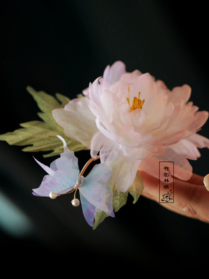香清粉 粉色牡丹芍药少女发夹边夹超仙气质唐风大花 日常古风发饰