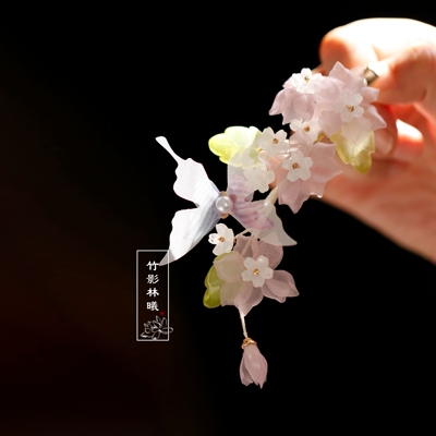 发夹古汉服配饰旗袍头饰蝴蝶绢纱