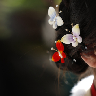 复古中式灵动蝴蝶手工非遗绒花精致发饰头饰发夹侧边夹子旗袍汉服