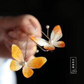 望江南 绒花非遗手作蝴蝶发钗汉服旗袍发簪 日常头饰唐风宋制可爱