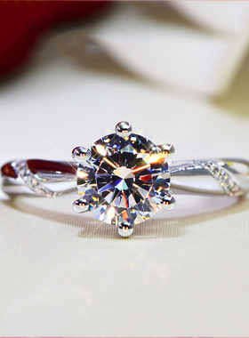 镀pt铂金仿D级高碳莫桑钻石戒指 经典微镶八心八箭六爪戒指女