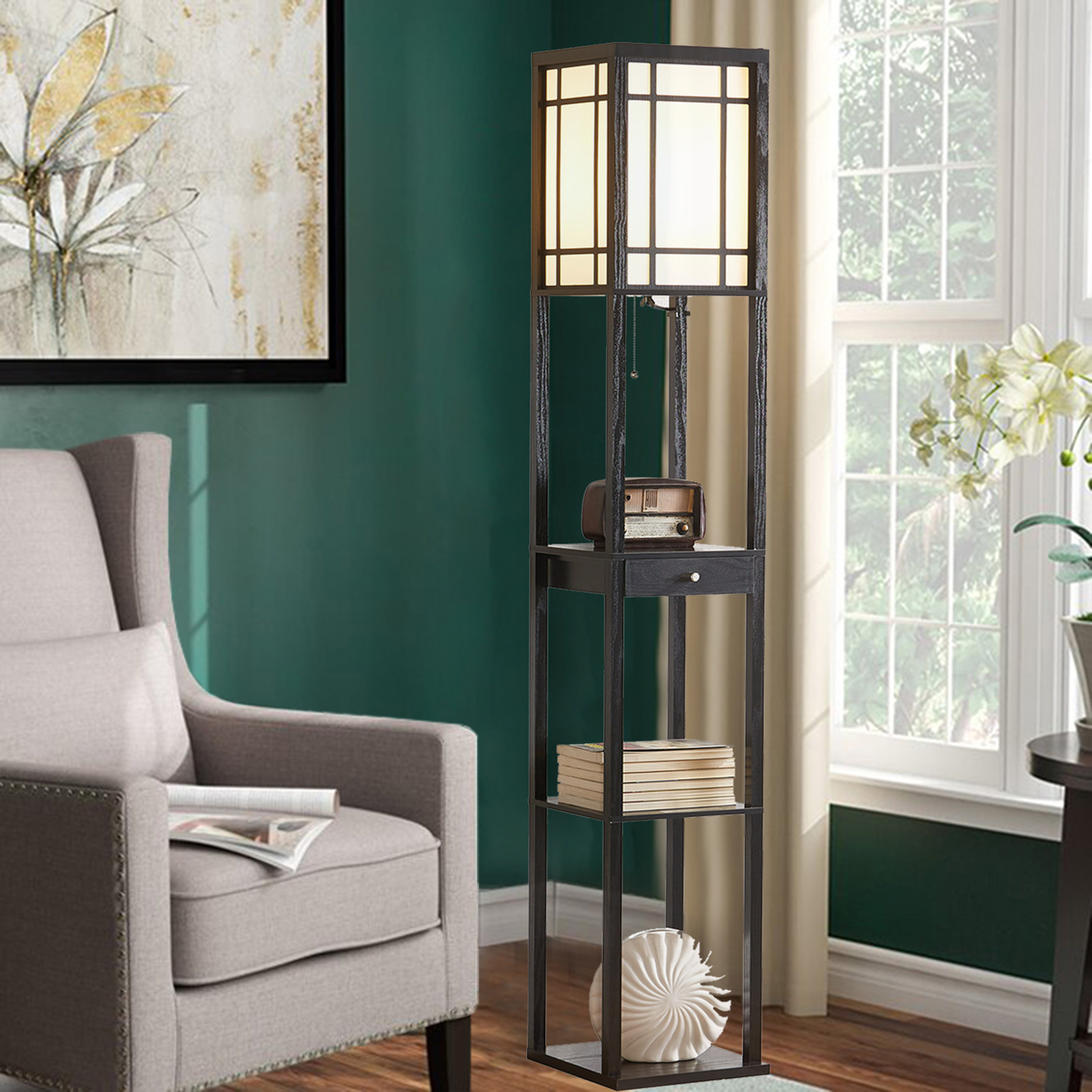 新中式客厅沙发旁落地灯复古简约卧室床头书房餐厅立式地灯带抽屉