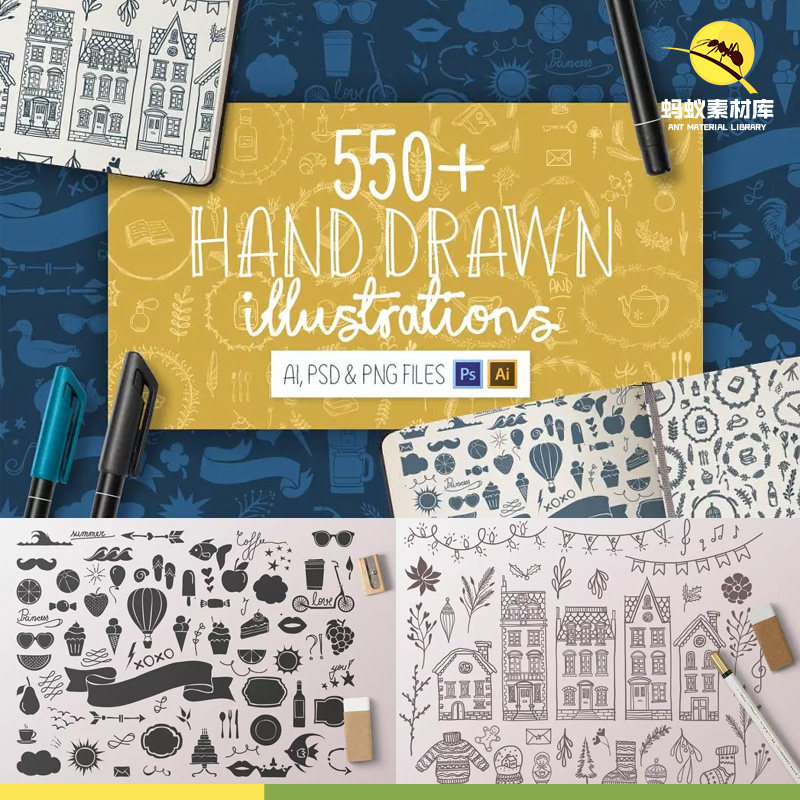 涂鸦卡通漫画彩带箭头边框简笔画手绘账点缀装饰免抠图案设计素材