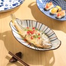 鱼盘家用蒸鱼盘子高级感椭圆形菜盘耐高温陶瓷装 舍里日式 鱼双耳盘