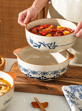 舍里双耳陶瓷汤碗家用大号酸菜鱼盆大容量水煮肉片毛血旺专用汤盆