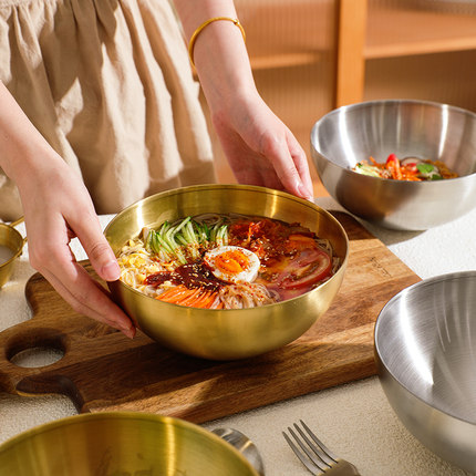 舍里韩式304不锈钢冷面碗家用拌饭碗大号高颜值水果沙拉碗拉面碗