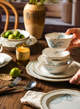 舍里法式复古餐具铃兰花陶瓷餐盘小碗汤碗蒸鱼盘马克杯家用米饭碗