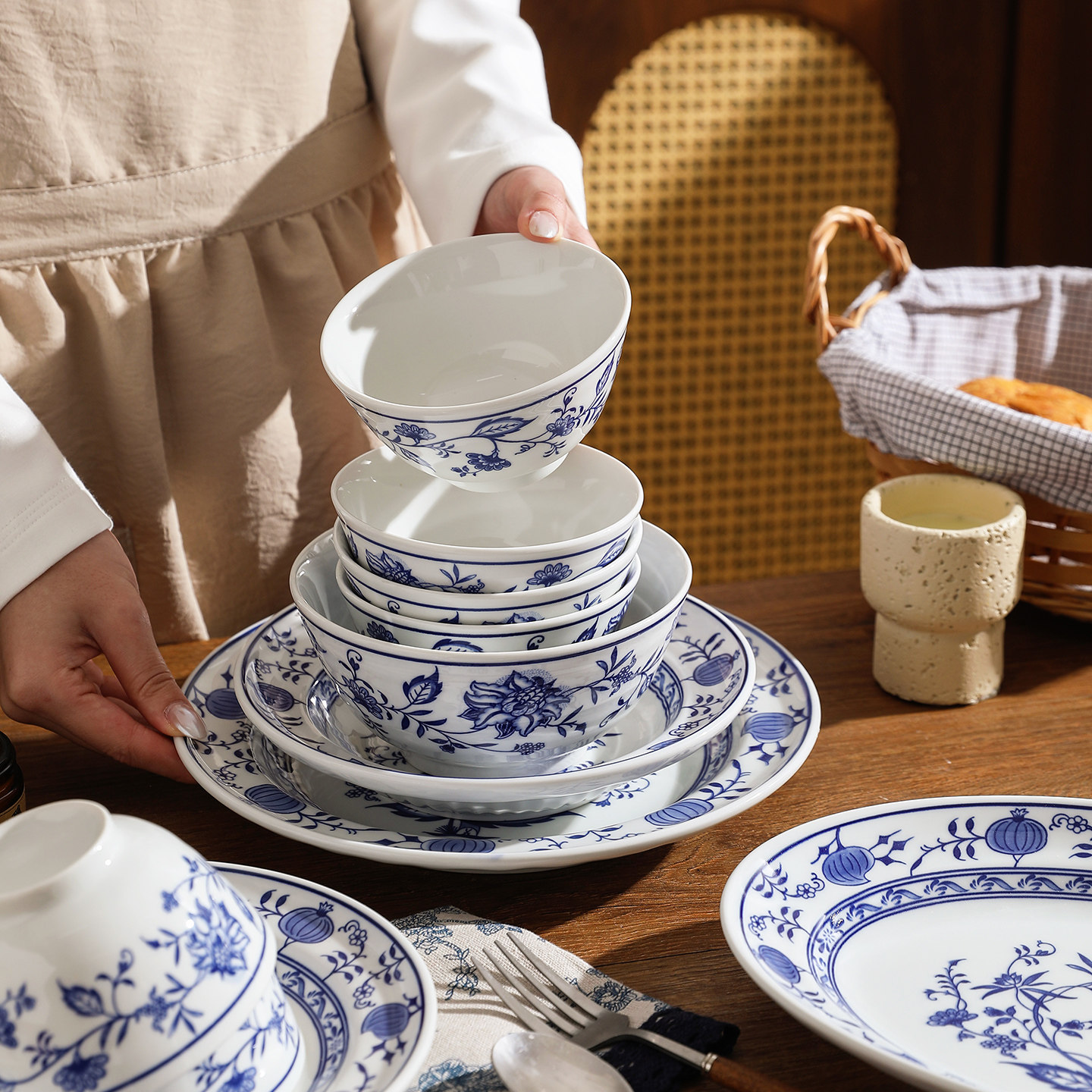 舍里中式青花陶瓷碗碟套装家用碗盘餐具复古米饭碗小碗炒菜盘鱼盘,餐饮具,碗,淘宝优惠券,粉丝福利购,淘宝优惠卷