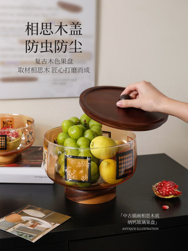 舍里中古风果盘客厅家用轻奢玻璃糖果零食托盘高级感茶几水果篮