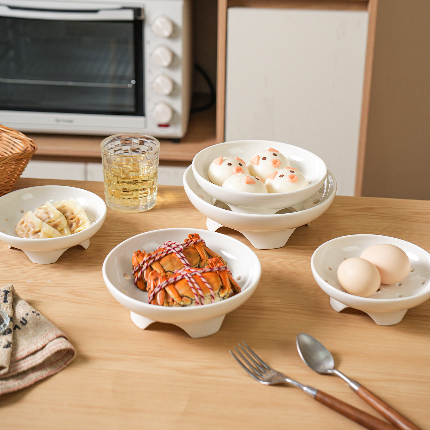 舍里陶瓷多孔蒸盘蒸饺子盘