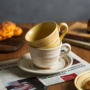舍里复古粗陶咖啡杯碟套装 家用花茶杯高档精致下午茶马克杯早餐杯