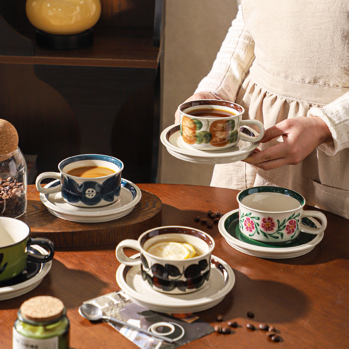 舍里中古风陶瓷咖啡杯碟家用精致下午茶杯喝水杯拉花杯情侣对杯