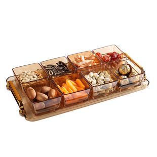 舍里干果盘玻璃水果盘家用客厅点心小吃盘家用创意分格零食盘托盘