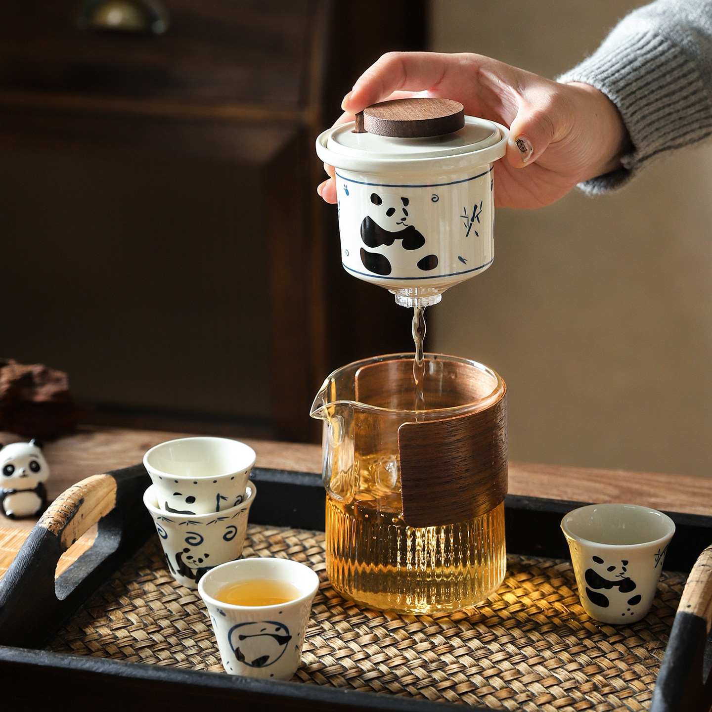 舍里可爱功夫茶具套装便携旅行茶具茶杯茶壶组合户外一人饮快客杯