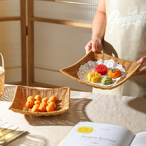 舍里仿藤编日式托盘子面包点心盘